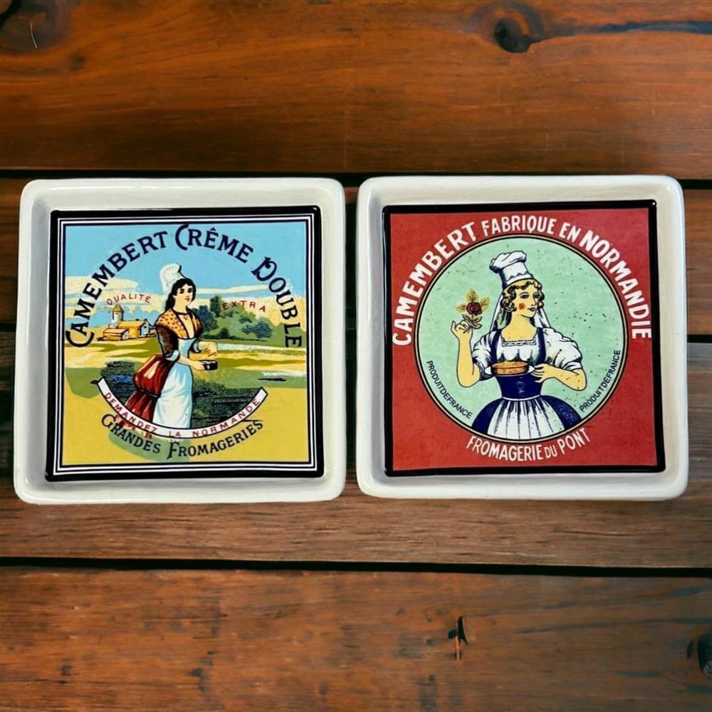 2004 Boston Warehouse 2 Appetizer Snack Serving Trays French Cheese Labels